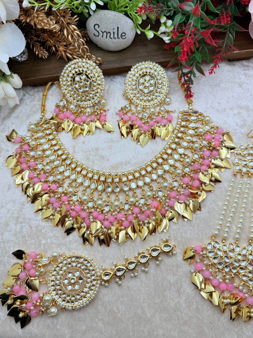 रानी कुंदन ज्वेलरी पीपल लीफ ड्रॉप चोकर सेट