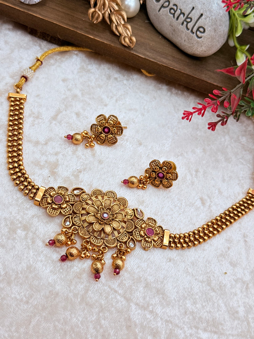 Shabnam matte gold choker set