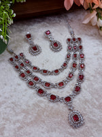 Load image into Gallery viewer, Simrat Silver Ruby Ad Necklace Earring Set