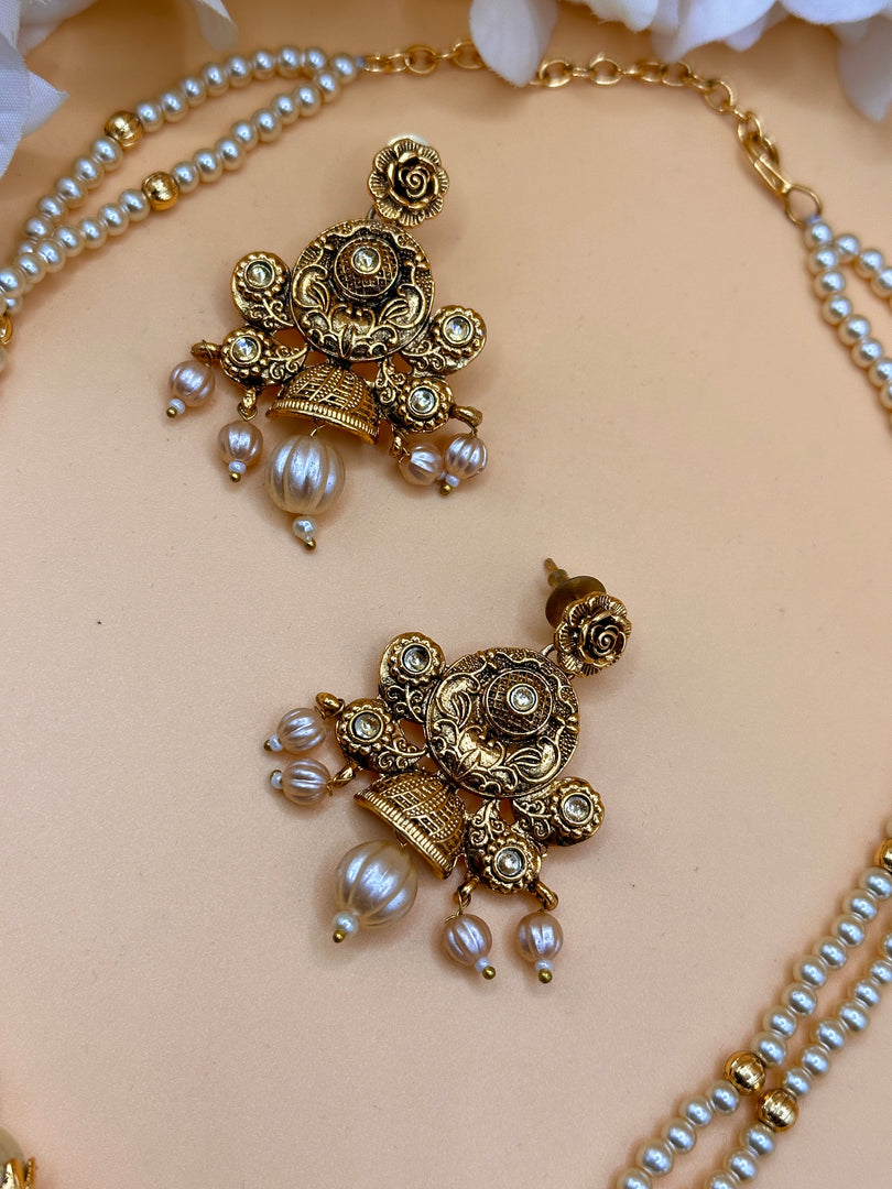 Mahi Gold Color Matte Gold Necklace Set