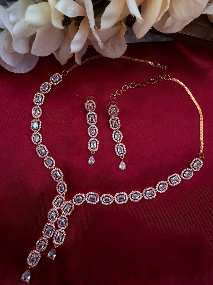 Nikas American Diamond RoseGold Necklace Set