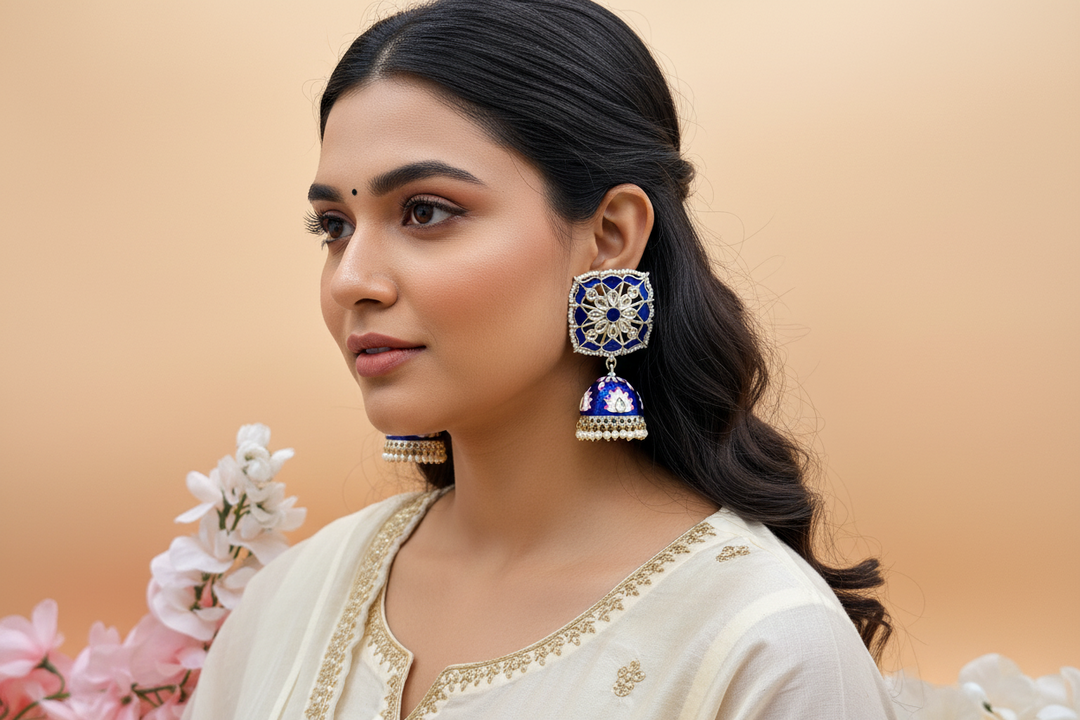 Royal Blue Sofi Kundan Jhumki