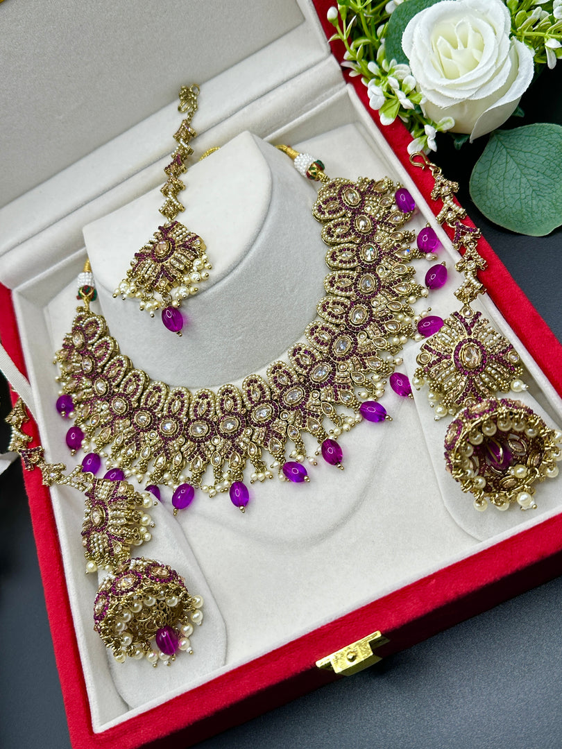 Afsara High Quality Polki Semi Bridal Necklace Set