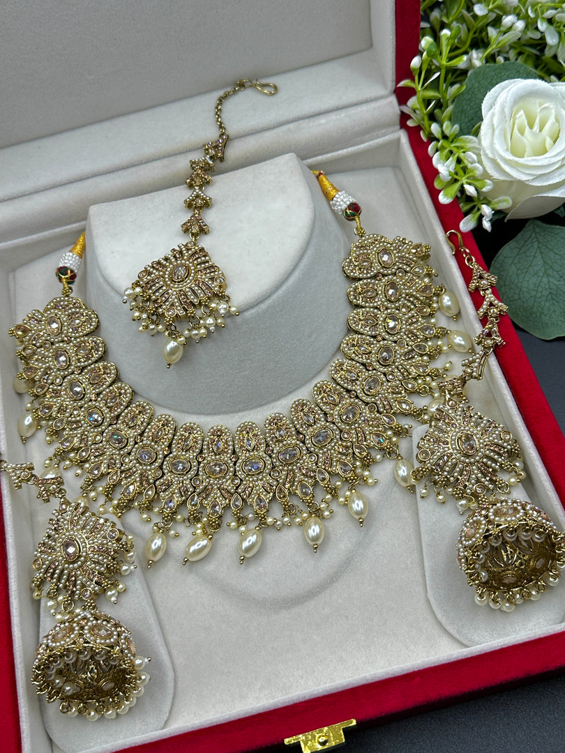 Afsara High Quality Polki Semi Bridal Necklace Set