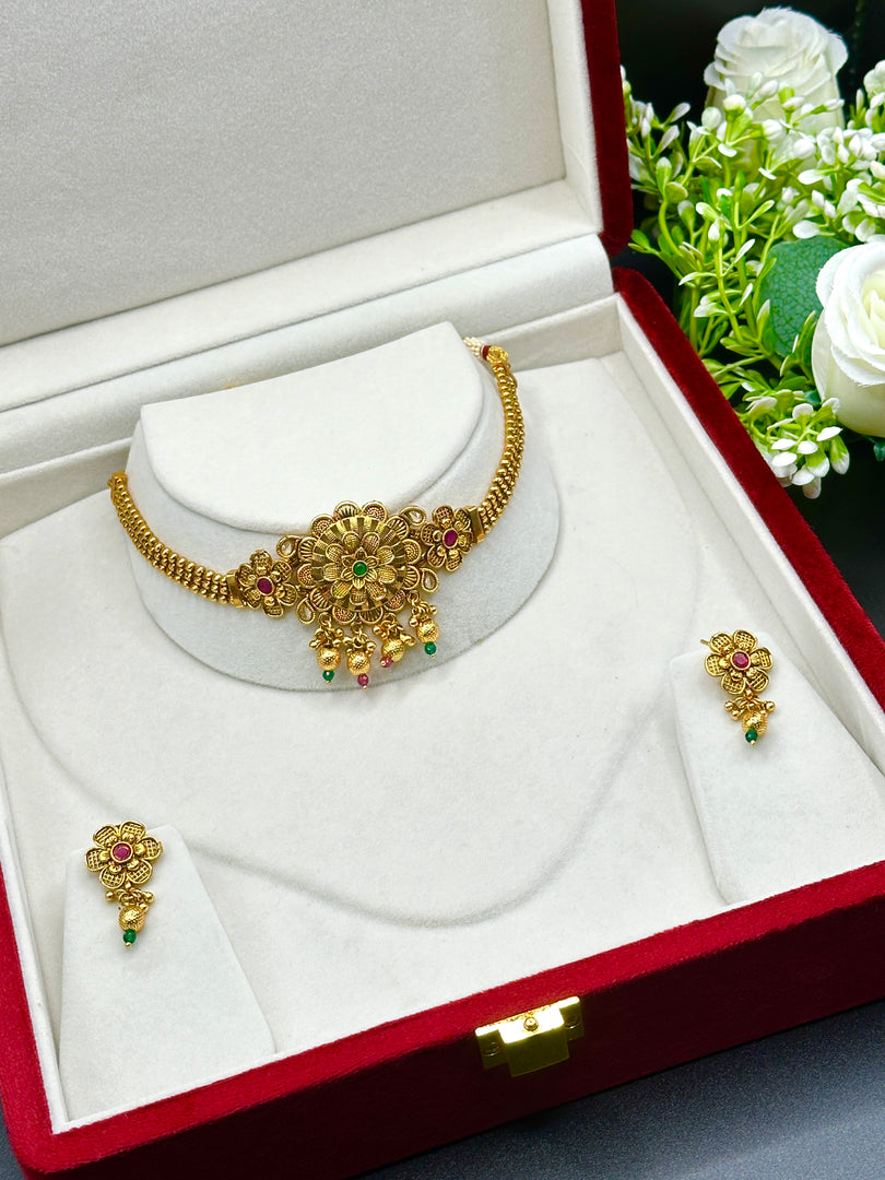 Shabnam matte gold choker set