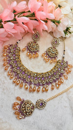 Load image into Gallery viewer, Sitara Necklace with lavender champagne combination color polki Necklace set