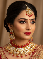 Load image into Gallery viewer, Red semi Bridal Kundan Choker Set
