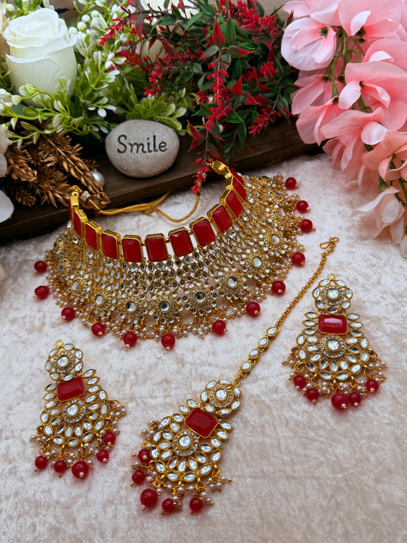 Red semi Bridal Kundan Choker Set