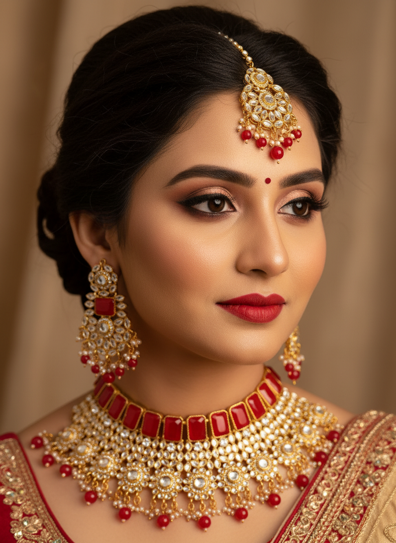 Red semi Bridal Kundan Choker Set