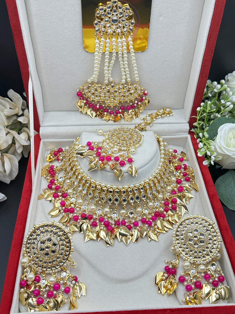 Rani Kundan jewellery Pipal Leaf Drop Choker Set