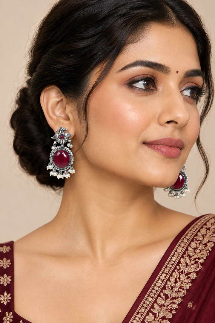 Peacock Oxidised Silver Earrings