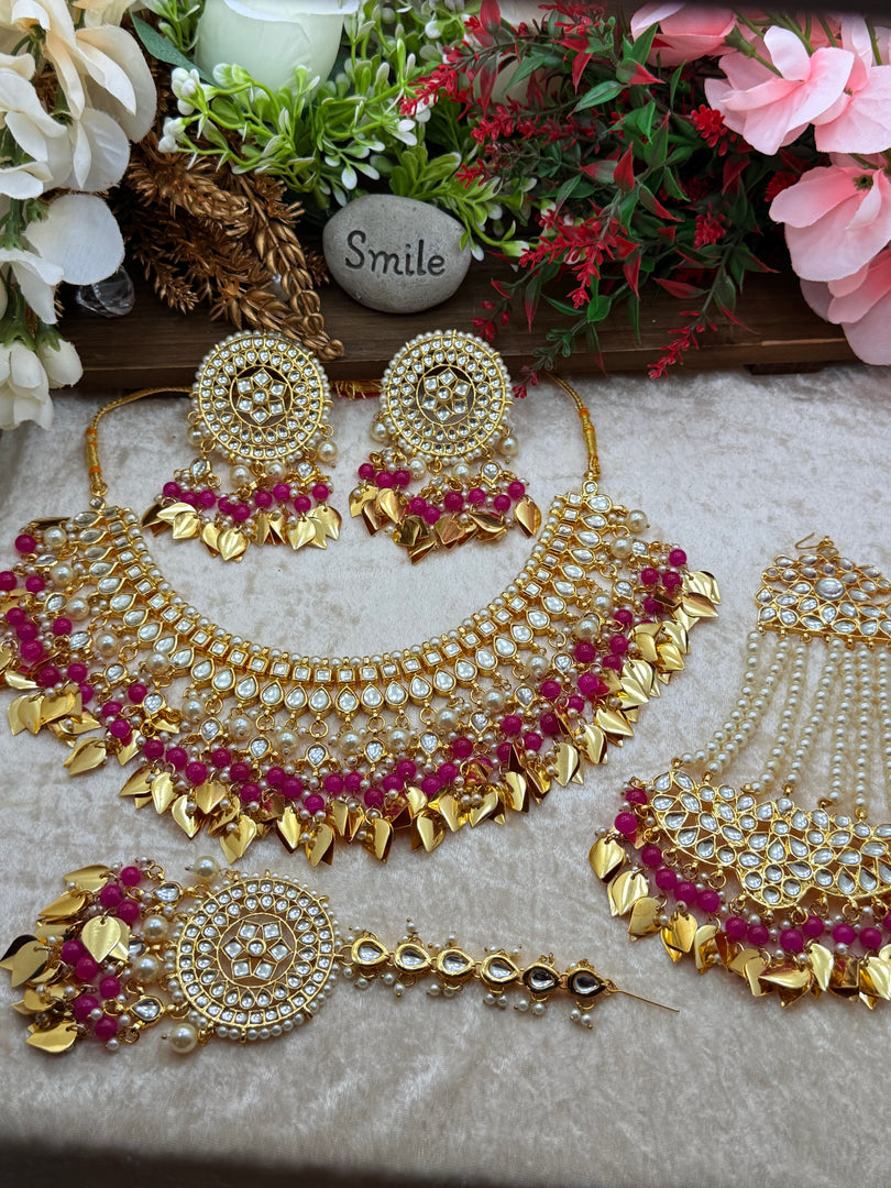 रानी कुंदन ज्वेलरी पीपल लीफ ड्रॉप चोकर सेट