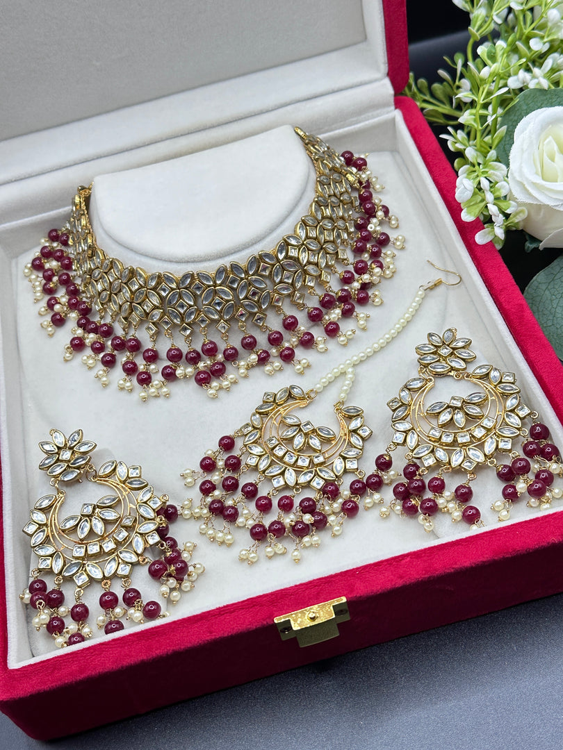 Meera Crystal Kundan Pearl Drop Choker Set