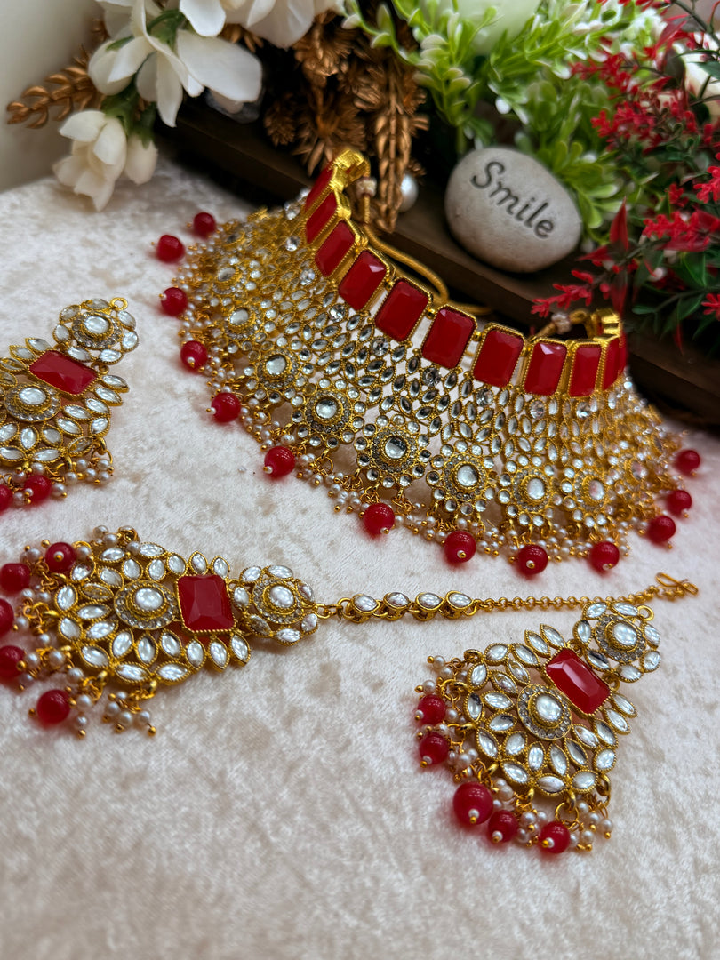 Red semi Bridal Kundan Choker Set