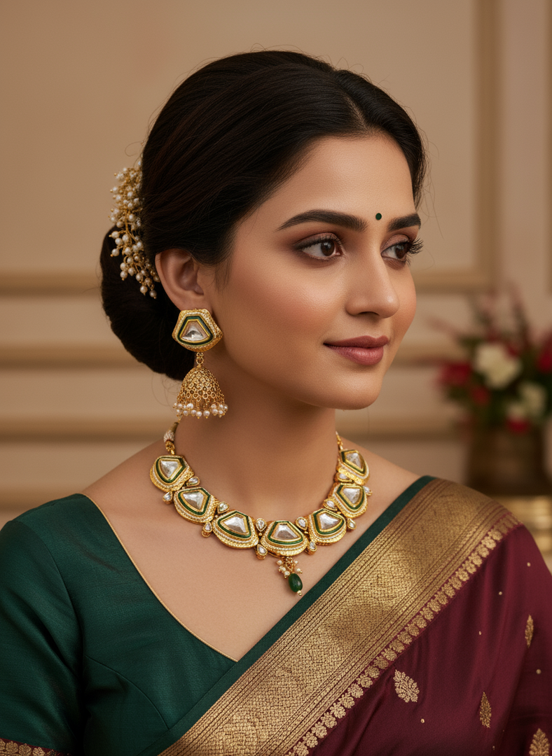 Janavis Kundan choker with matte Gold plated