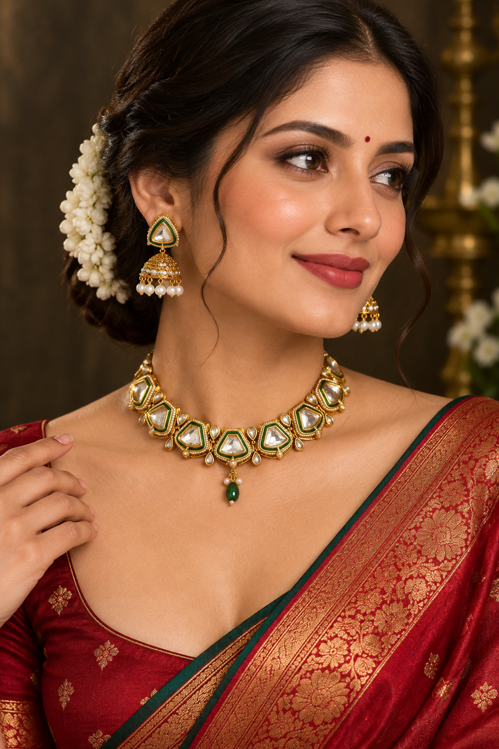 Janavis Kundan choker with matte Gold plated