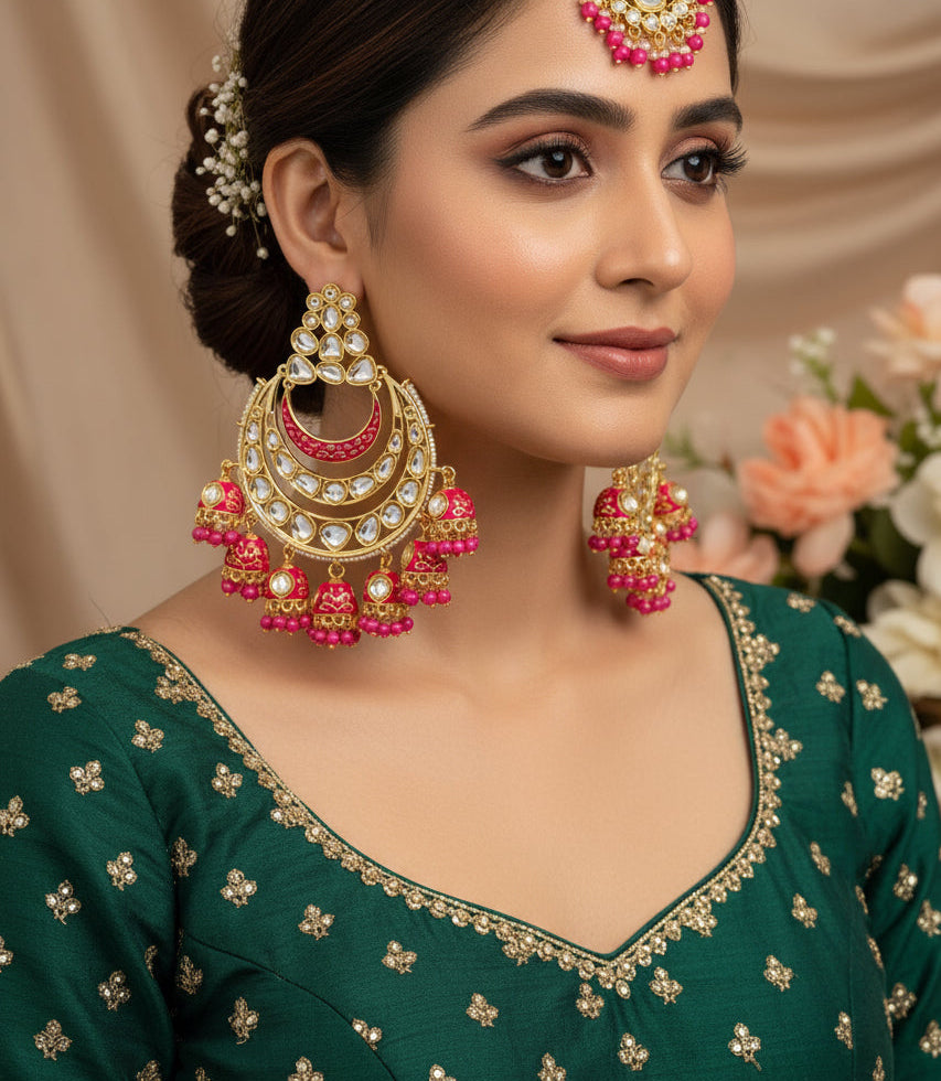 Kundan Jhumki Drops Tikka Earring Set