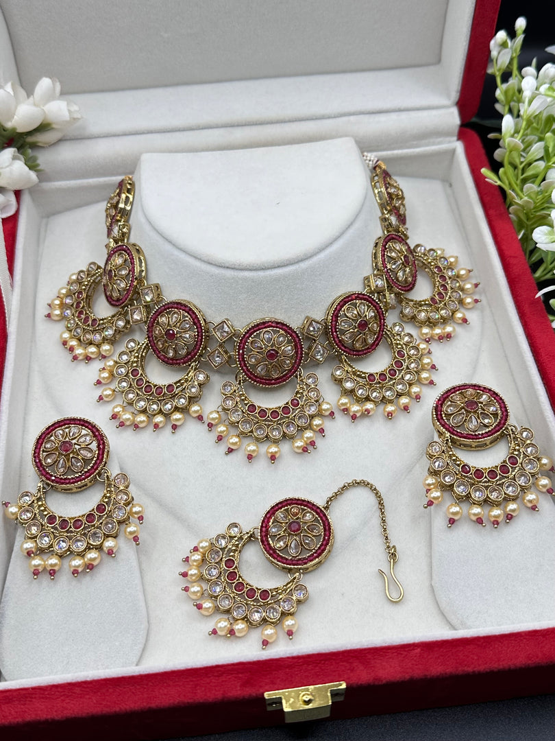 Kamisha Maroon Polki Indian Necklace Set