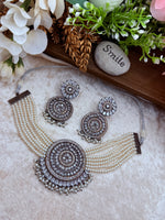 Load image into Gallery viewer, Gaurika American Diamond  layered Pearls Choker Set
