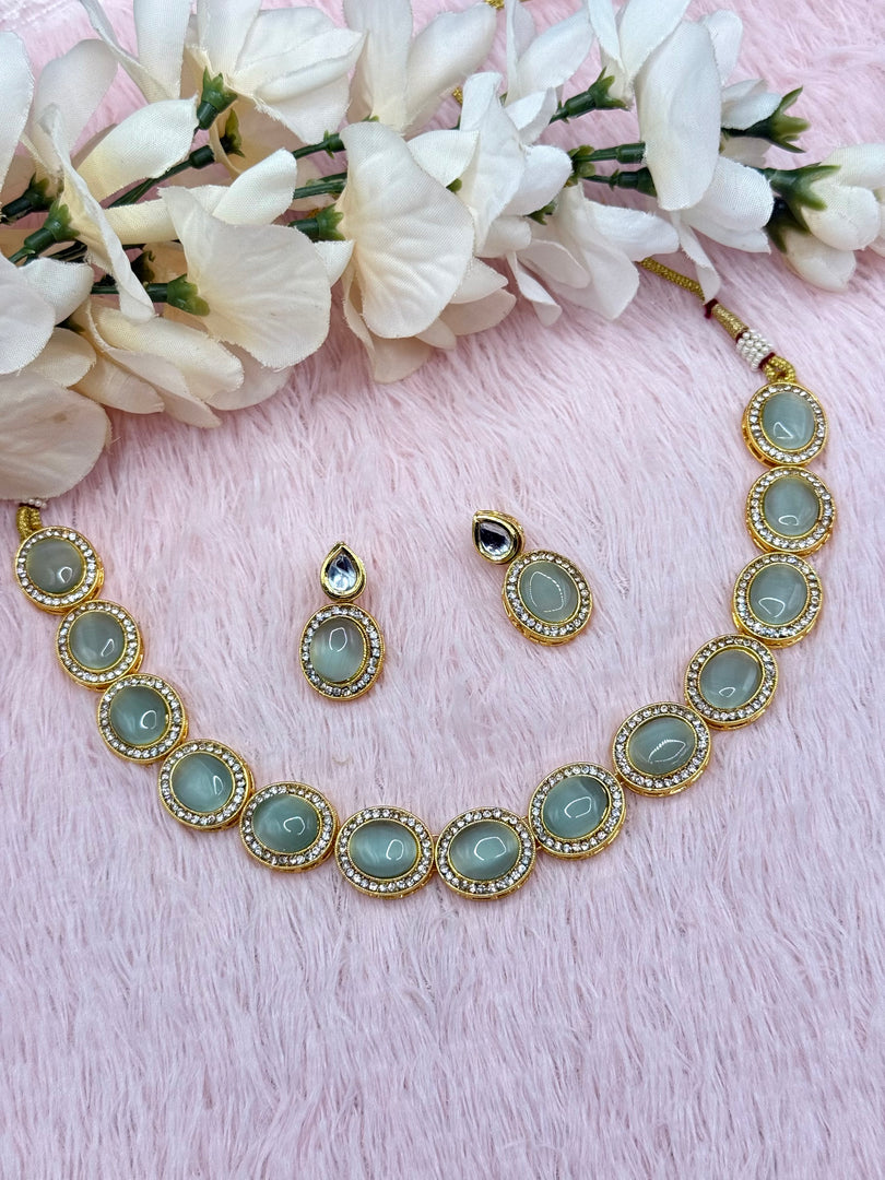 Jhansi Glass traditional kundan necklace set