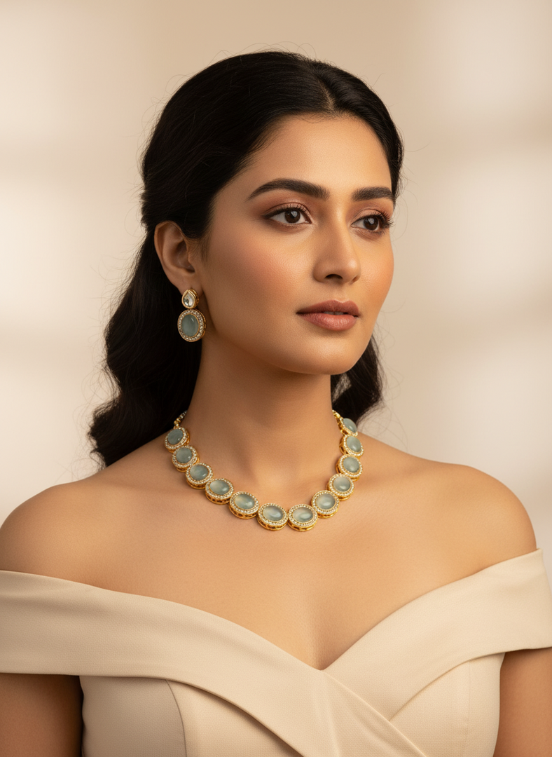 Jhansi Glass kundan necklace set