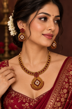 Load image into Gallery viewer, Golden Maroon Hasli Necklace with Earring