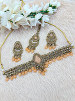 Load image into Gallery viewer, Sanjana’S Beautiful Light peach Polki Choker Set
