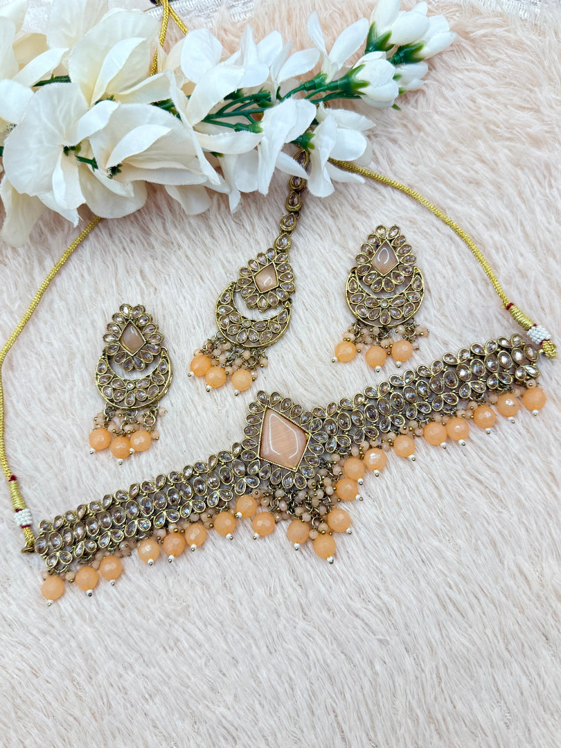 Sanjana’S Beautiful Light peach Polki Choker Set