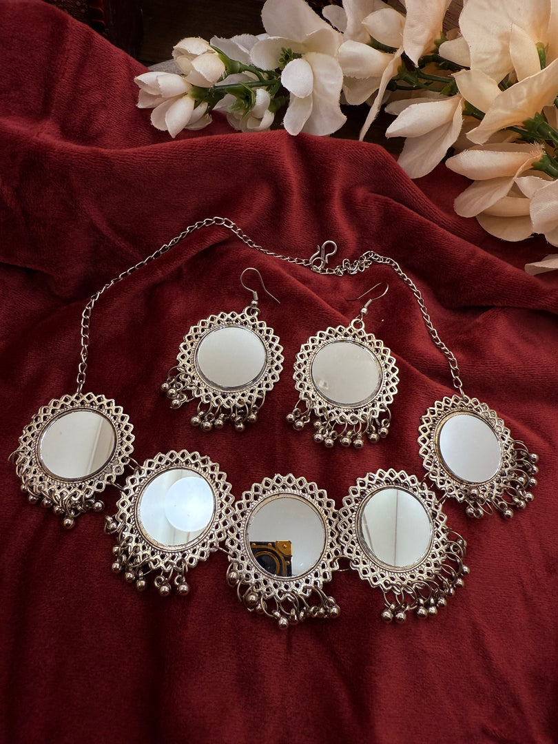 Oxidised Mirror Choker Set