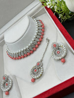 Load image into Gallery viewer, Nila In Silver Stone with Drop Pearls Choker set
