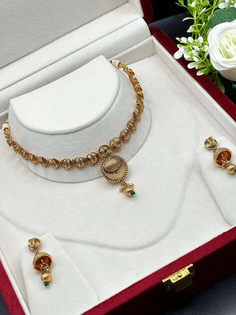 Brahmi matte gold  Necklace Set