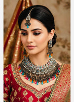 Load image into Gallery viewer, Black Metal Pakistani Multi Color Choker Set