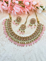 Load image into Gallery viewer, Misha Baby Pink Polki Indian Choker Set
