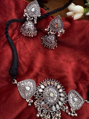 Silver Oxidised choker set with jhumka
