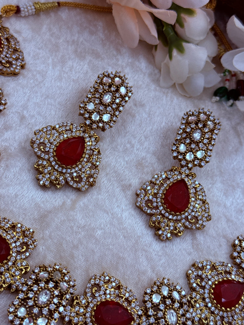 Red Moissanite Polki Necklace in  Gold plated