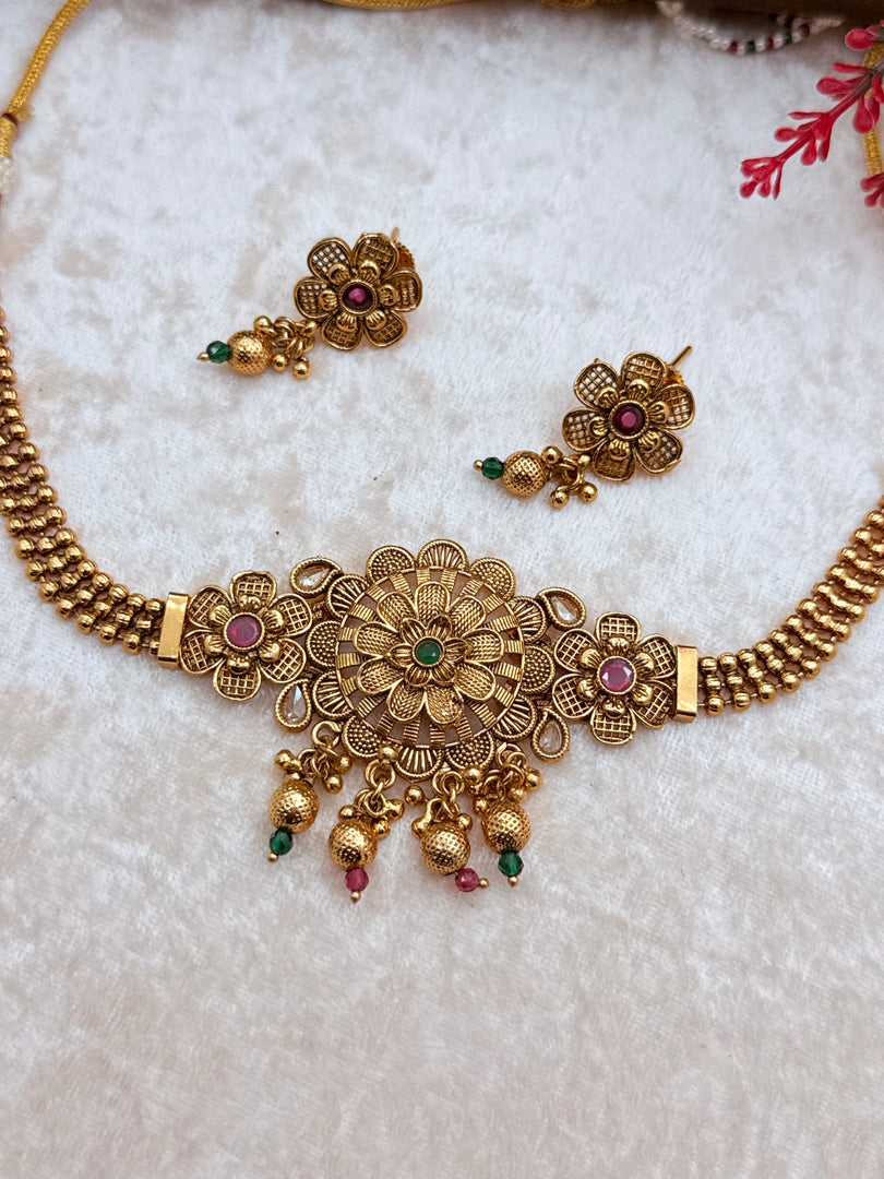 Shabnam matte gold choker set
