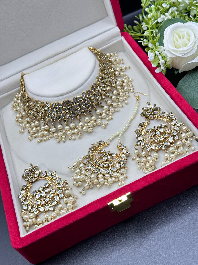 Meera Crystal Kundan Pearl Drop Choker Set