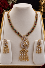 Load image into Gallery viewer, Peacock long Moissanite polki Necklace with Earrings