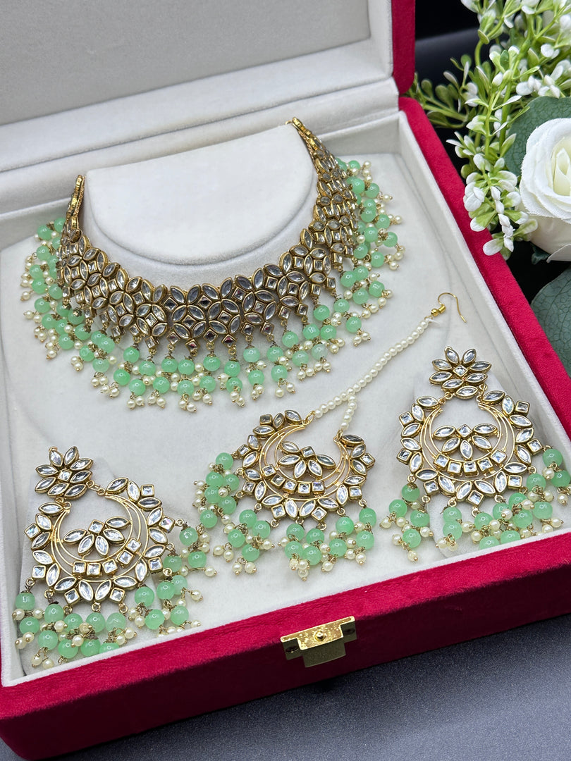 Meera Crystal Kundan Pearl Drop Choker Set