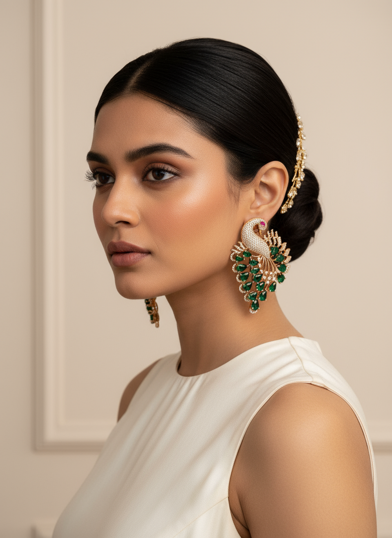 Peacock American Diamond RoseGold Oversized Stud