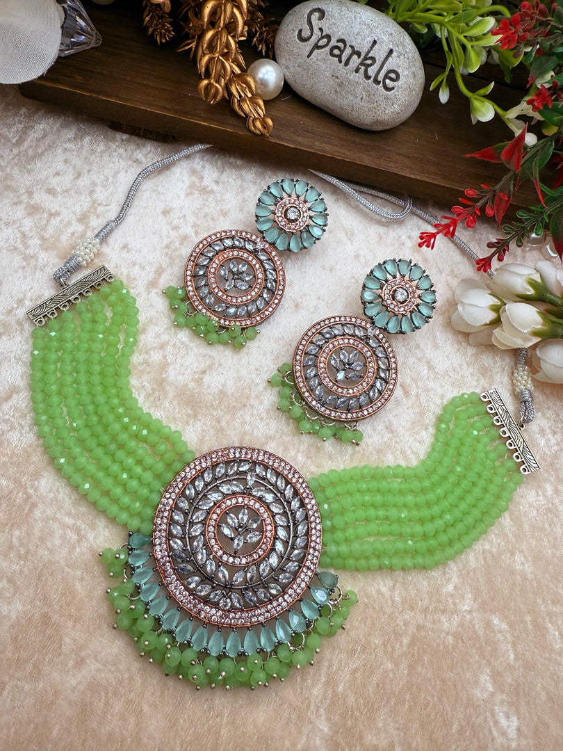 Gaurika American Diamond  layered Pearls Choker Set