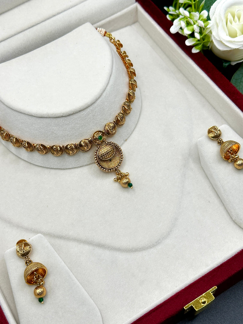 Brahmi matte gold  Necklace Set