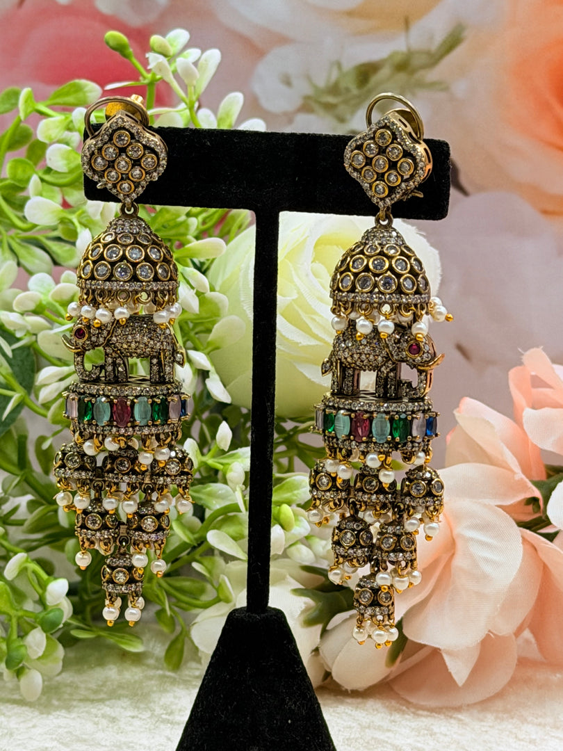 Elephant Victorian jhumki earrings