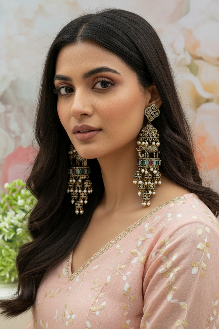 Elephant Victorian jhumki earrings