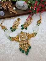 Load image into Gallery viewer, Jina Green Rajwadi matte Gold Plated Temple Jewerly set