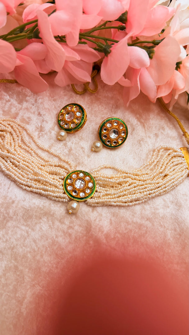 Kundan Beaded choker with earrings