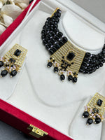 Load image into Gallery viewer, Black Beads With  American Diamond Choker Set
