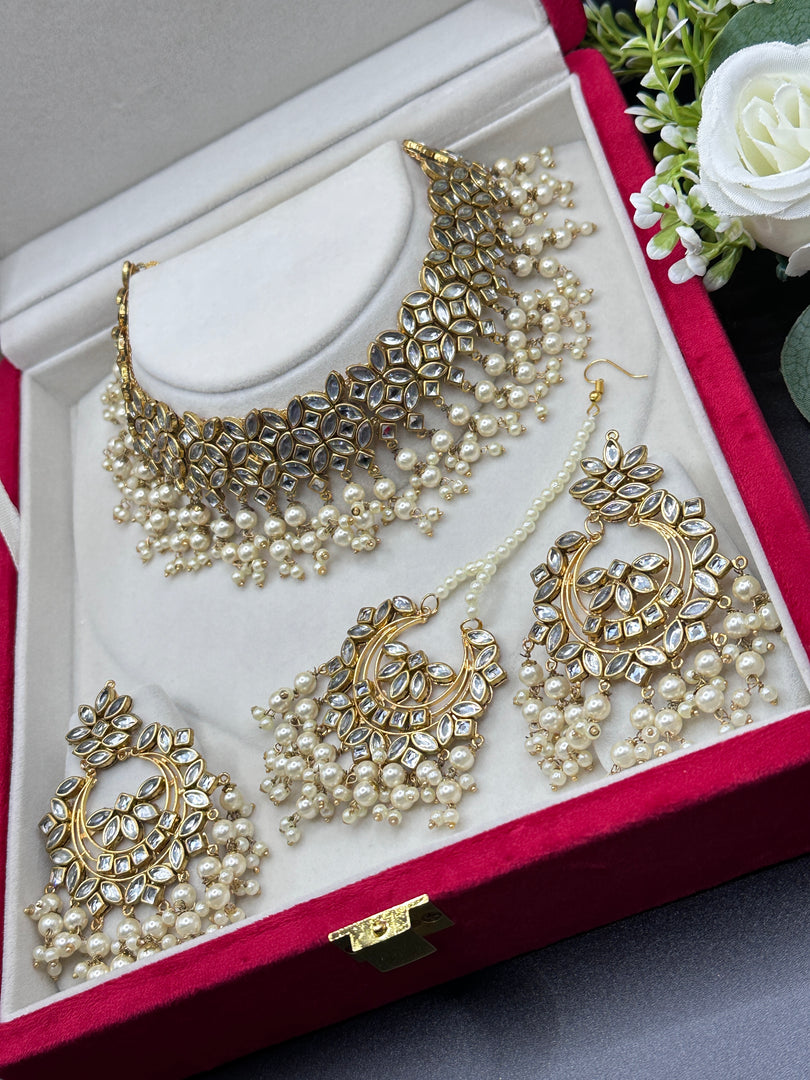 Meera Crystal Kundan Pearl Drop Choker Set