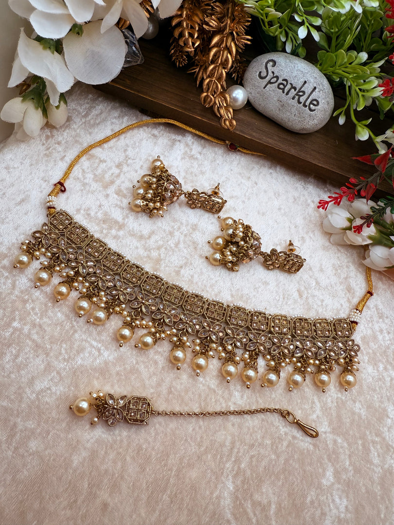 Ekta Golden Polki Choker Set