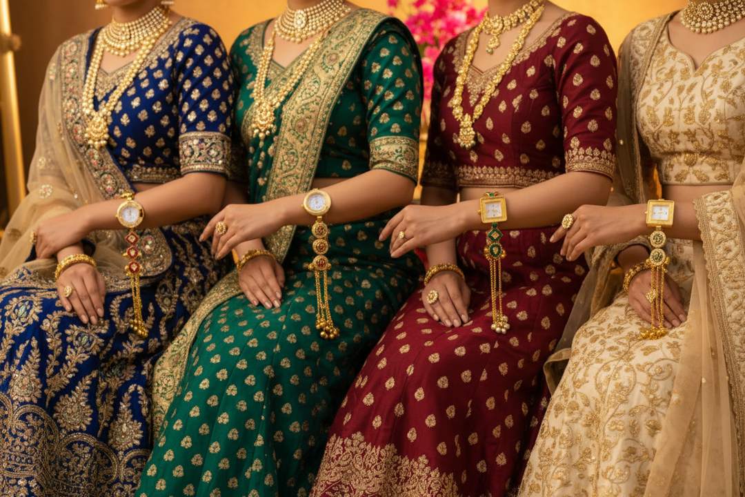 Kashmiri Adjustable size kundan Watches with Hanging bells